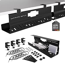 Under Desk Cable Management Tray no Drill – Wire Management - Cord Organizer – Huge Load Capacity – Under Desk Cable Tray no Drill (Black, 2 Pieces Set)