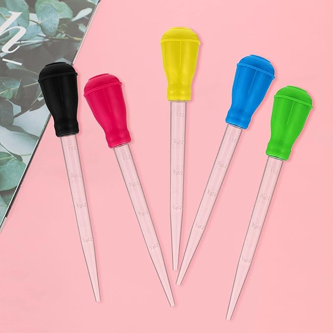 TXIN 5 Pieces 30ml/1oz Turkey Baster with 5 Cleaning Brush, Plastic Syringe Baster with Silicone Pump Head, Heat-resistant Meat Marinade Injector with Measurments for BBQ Grill Baking Kitchen Cooking