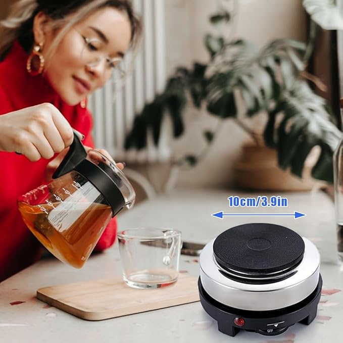 Tiiyee Small Hot Plate Mini Hot Plate, 500W Hot Plate Electric Moka Pot 110V Single Burner Portable Stove Cooktop Coffee Heater Water Heat Adjustable Temperature for RV Dorm Outdoor Camping Kitchen