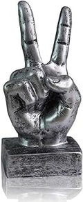 Lependor Silver Polyresin Hand Gesture Desk Statues Finger Sculpture Decor - Silver Victory Fingers