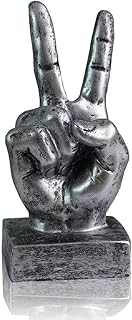 Lependor Silver Polyresin Hand Gesture Desk Statues Finger Sculpture Decor - Silver Victory Fingers