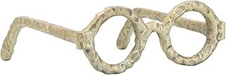 Round Glasses Decorative Object – Aluminum Sculpture Modern Home Decor Ornament – Shelf Styling & Coffee Table Decor for Bathroom, Office & Living Room – 7"x3", Gold