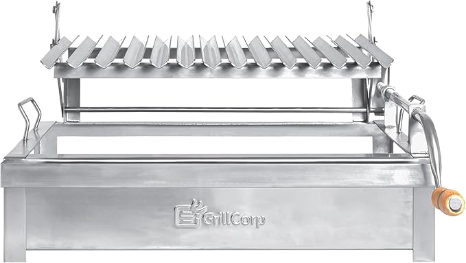 Medium Argentine Grill – Portable & Built-in 100% Stainless Steel BBQ with Lifting System & Drip Pan – Fits Medium Grillcorp Roasting Box – Outdoor Cooking & Camping Accessory