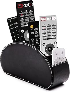 BONNY DODO Remote Control Holders Organizer Box with 5 Compartment PU Leather Multi-functional Office Desk Storage Caddy Store Tv Remote for Media Player,Brush,Pencil,Glassees&Office Supplies (BlACK)