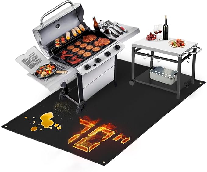 TOHONFOO 70 x 48 in Under Grill Mat for Outdoor Grill - Fireproof BBQ Mats for Grilling to Protect the Deck, Patio, Pavers - Easy to Clean Indoor Fireplace Mat - 1mm