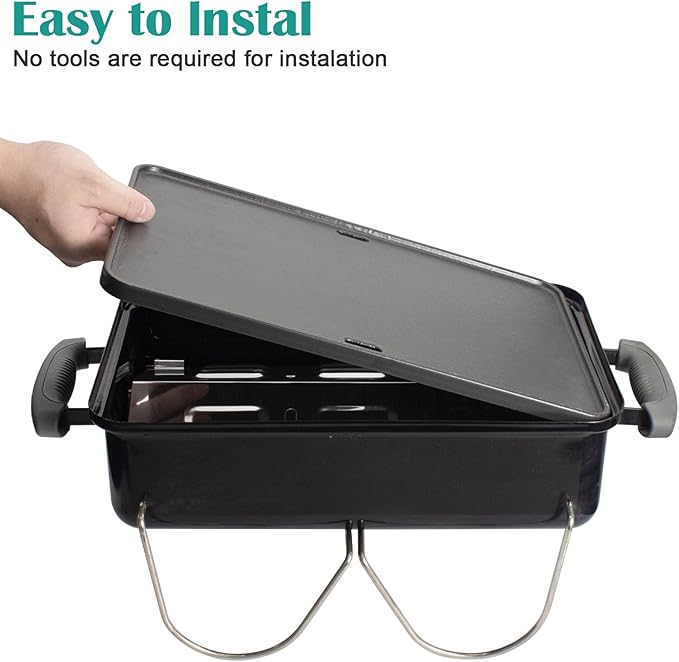 Cast Iron Grill Griddle for Weber Go-Anywhere Charcoal and Gas Grill, Flat Top Griddle Replaces 80631, 70211, 3634, 67195, 16" x 10"