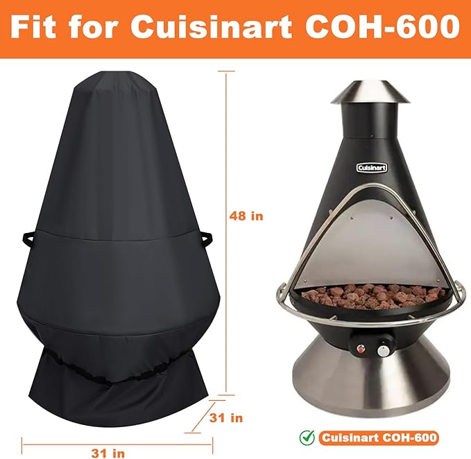 Fire Pit Heater Cover for Cuisinart COH-600 Chimenea Propane, 31"x 31"x 48" Cuisinart CHC-601 Chimenea Waterproof Snowproof Heater Cover, 600D Patio Heater Covers