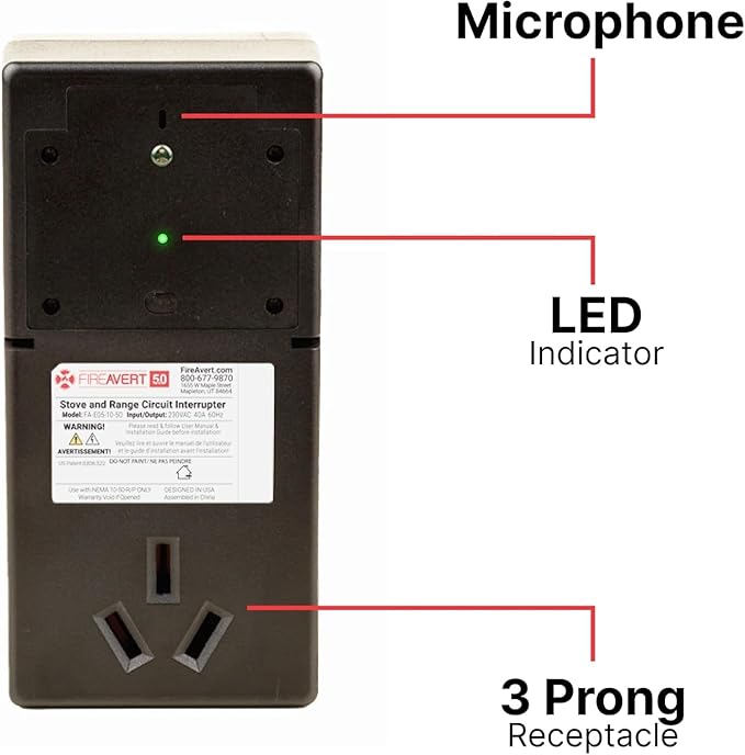 FireAvert - Electric Auto Stove Shut-Off Safety Device (3 or 4 Prong), Oven Monitoring Solution for Senior Citizen and Elderly Parents, As Seen On Shark Tank (3-Prong, 2 Pack)