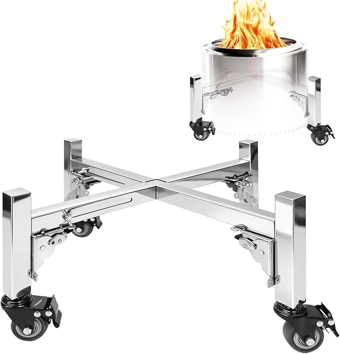 Adjustable Fire Pit Stand for Solo Stove Accessories, 18-28" Universal Foldable Stainless Steel Firepit Stand for Ranger Bonfire Yukon with Rolling Wheels for Outdoor Patio, Backyard, Camping