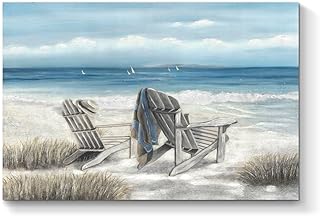 TAR TAR STUDIO Coastal Canvas Painting Wall Art: Oil Painting Style Ocean Artwork with Heavy Texture for Office (36" W x 24" H)