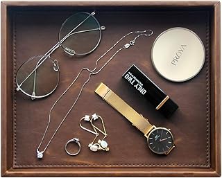 Vixdonos Leather Valet Tray Rectangular Catchall Tray Counter Organizer for Key,Jewelry,Perfume,Glasses and Watches(Brown)