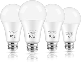 LED Light Bulbs, 100 Watt Equivalent A19, 13W 5000K Daylight White 1500 Lumens Non-Dimmable Bright E26 Edison Medium Screw Bulbs for Home Bedroom Kitchen Living Room Office Lamp, 4-Pack