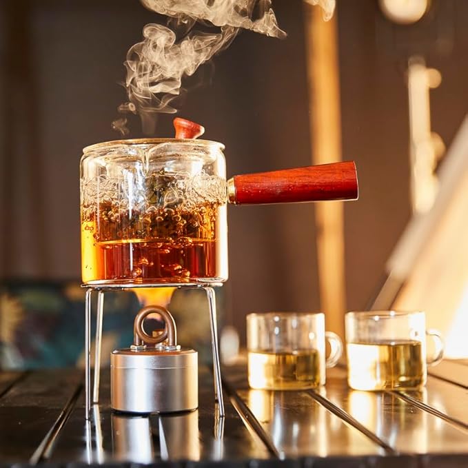 Portable Mini Camping Alcohol Stove - Solid Shell Powerful Safe Spirit Burner Strong Fire Burning for Outdoor Hiking Cooking Backpacking 50ml Golden Color