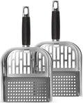 Griddle Scoop for Blackstone with a Any-Edge Hook, Stainless Steel Griddle Portable Food Mover for Stir Fry and Move Food, Sifting Grill Shovel, 2 Pack
