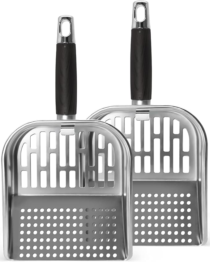 Griddle Scoop for Blackstone with a Any-Edge Hook, Stainless Steel Griddle Portable Food Mover for Stir Fry and Move Food, Sifting Grill Shovel, 2 Pack
