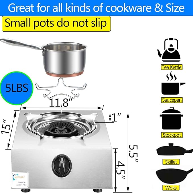 Horynar Propane Stove Single Burner Propane Stove 1 Burner 12,000 BTU Dual Fuel Auto Ignition with CSA Converter / QCC1 LPG Hose for Emergency Outdoor Cooking