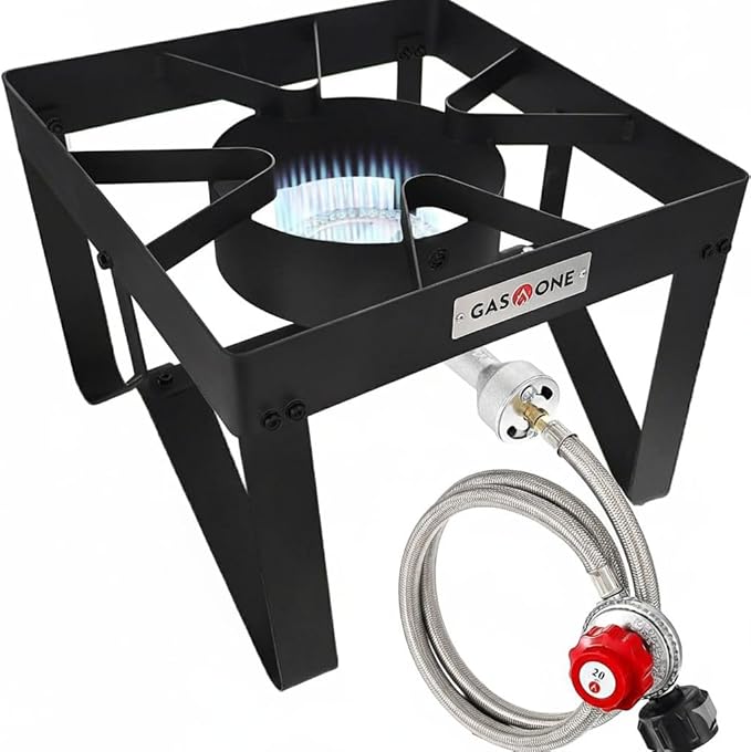 GasOne B-5200KA Outdoor Cooker with High Pressure Steel Braided Hose Propane Burner Camp Stove