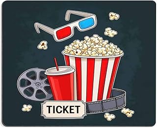Mugod Cinema Mouse Pad Popcorn Beverages with Straw Ticket Film Strip 3D Color Glasses Mouse Mat Non-Slip Rubber Base Mousepad for Computer Laptop PC Gaming Working Office & Home 9.5x7.9 Inch