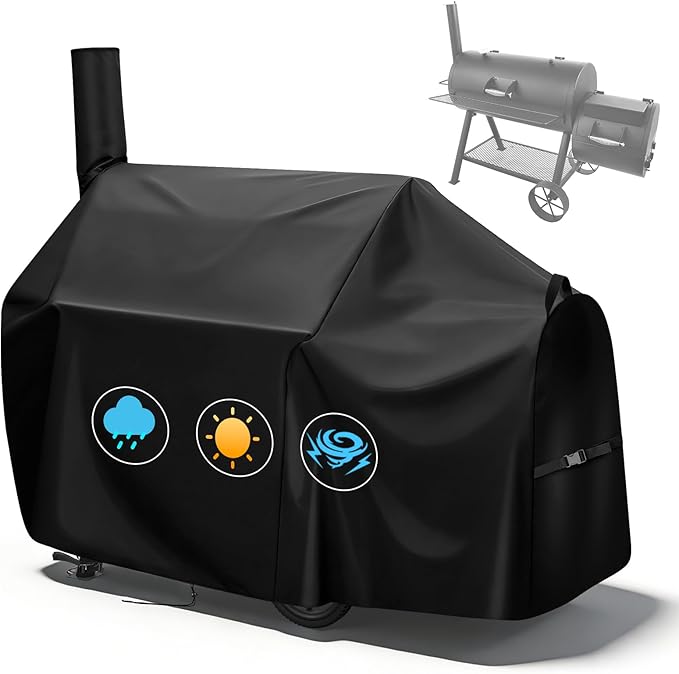 Charcoal Grills Cover for Oklahoma Joe's Longhorn Offset Smoker - 13201747-50, Waterproof Outdoor Grill Cover BBQ Grill Cover Barbeque Grill Cover (Cover Only) - 65" L×37" W×50" H, Black