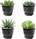 Sureasy Succulent Pots, 3.5 Inch Flower Pots for Indoor Plants, Small Plant Pots with Saucer & Drainage, Decorative Ceramic Planters for Succulent, Cactus, Set of 4, Black
