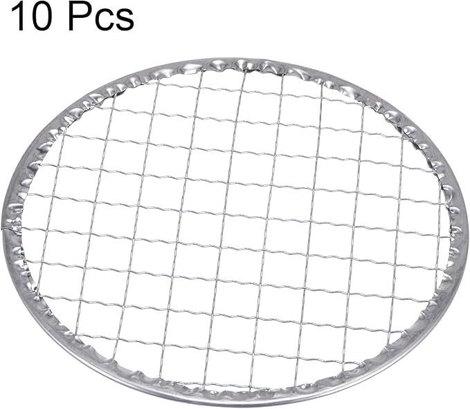 HARFINGTON 10pcs Round BBQ Grill Net 5.5" Dia Galvanized Iron Barbecue Mesh Mat for Baking Smoking Charcoal Grilling Roasting