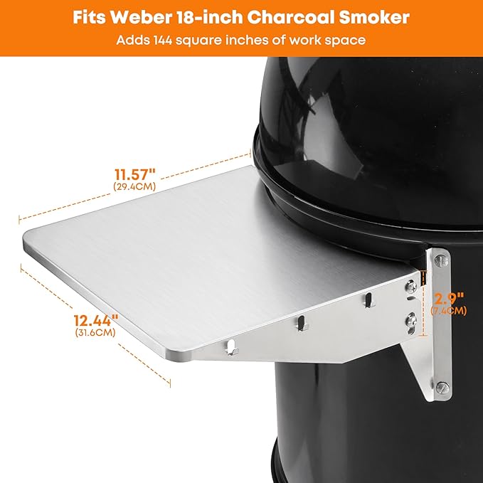 Stanbroil Stainless Steel Folding Side Table, Fits Weber 18" Charcoal Smoker, Accessories to Add Work Space