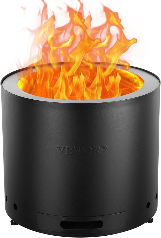 VEVOR Smokeless Fire Pit Stove Bonfire, H: 15.4 in x Dia: 19.3 in,Wood Burning Fireplaces with Removable Ash Pan, SUS430 Stainless Steel Inner Portable Outdoor Firepit, for Outdoor Patio Camping