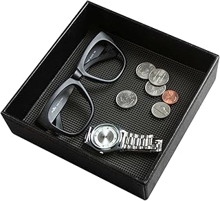 J JACKCUBE Design Valet Tray with Finger Scraper Mat for Easy Access – Ideal for Coins, Keys, Glasses, Jewlery, and Watch Organization (Black, 6.9 x 6.9 x 1.9 inches) - MK206A