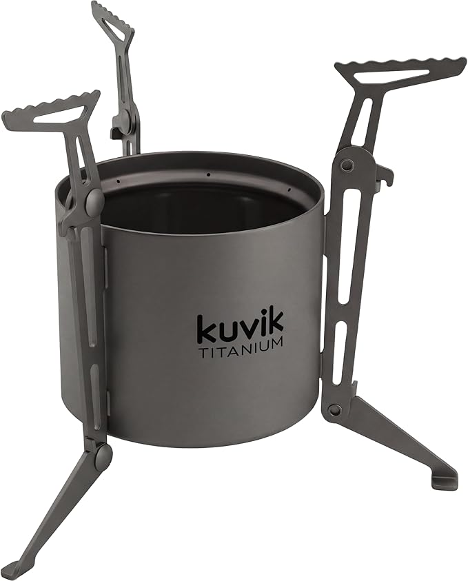 Kuvik Titanium Siphon Alcohol Stove with Folding Legs - Ultralight and Compact Stove for Backpacking, Camping, and Survival