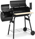 HAPPYGRILL Portable Charcoal Grill with Smoker, Thermometer, Side Shelf & Adjustable Damper, BBQ Grill Oven with 2 Moveable Wheels for Camping Patio Backyard Party