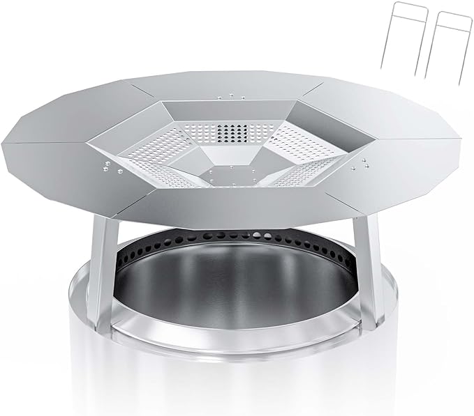 BBQ-PLUS One-Piece Heat Deflector Replacement for Solo Stove Yukon 27" Fire Pit, 304 Stainless Steel Heat Diffuser Accessories with 3 Support Leg for Most 27 inches Outdoor/Indoor Backyard Fire Pit