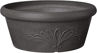 PSW Pot Collection TA30DC 12-inch Plastic/Stone/Wood Composite Bulb Pan Planter – No Drainage Hole (Drillable), Shallow Indoor/Outer Pot for Succulents, Bonsai, Fairy Gardens, Herbs, Dark Charcoal