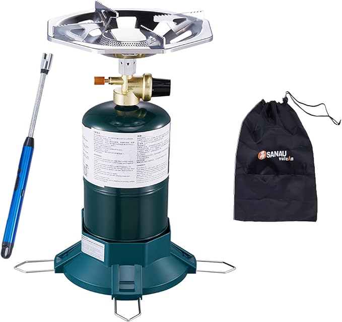 Propane Camping Stove With Propane Burner, Single Burner Bottle Top Propane Stove Adjustable Flame for Backpacking,Hiking,Camping,Tank Top Stove With USB Cable (Fuel not included)