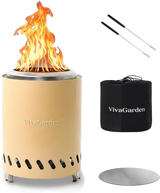 Tabletop Fire Pit 9.7 x 7.1 inch by Viva Garden, Low Smoke Camping Stove for Outdoor & Patio, Fueled by Pellets or Wood (Yellow, 9.7 x 7.1 inch)