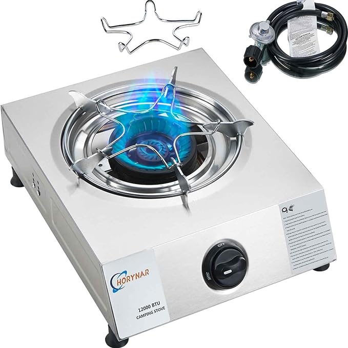 Horynar Propane Stove Single Burner Propane Stove 1 Burner 12,000 BTU Auto Ignition Gas Stove with CSA Hose for Outdoor Cooking,Emergency