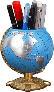 Globe Pen Holder Desk Decor Organizer Cute Cool Fun Vintage Pencil Cups Gifts for Teacher Kids Men Desk Accessories for Office Home School (Blue)