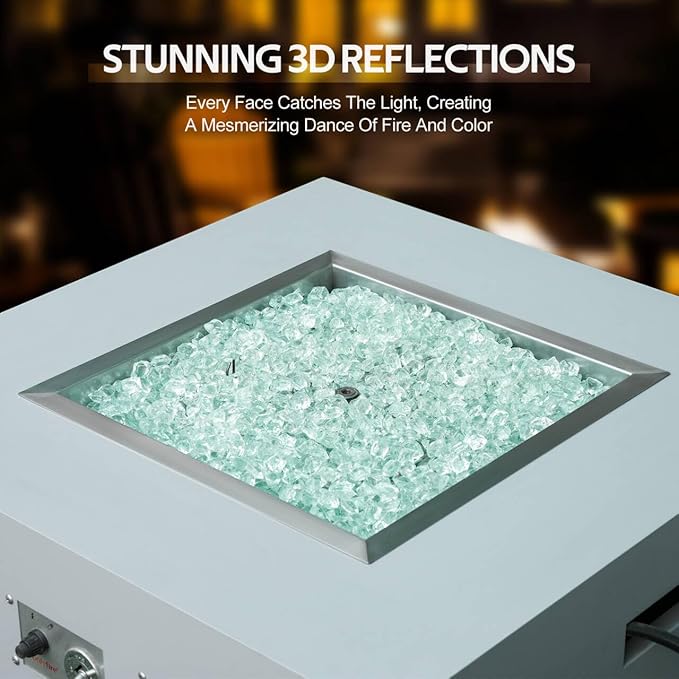 Mr. Fireglass 1/2-Inch Polygon Fire Glass for Fireplace Fire Pit & Lanscaping, 10 Pounds High Luster Crystal Ice