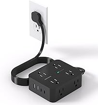 Power Strip Surge Protector, HANYCONY 5Ft Ultra Thin Flat Extension Cord with Multiple Outlets, 8 Widely Outlet Extender 4 USB Ports(2 USB C), 1080J Wall Mount for College Dorm Room Essentials Black