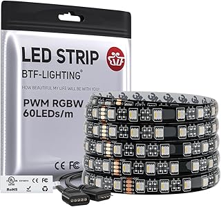 BTF-LIGHTING RGBW LED Strip Lights,UL Listed,5050 4 Colors in 1 RGB + 2700K-3000K Warm White,24V DC,16.4ft/5m 60LEDs/m 12mm Black PCB, IP65 Waterproof for Home Decoration(No Adapter or Controller)