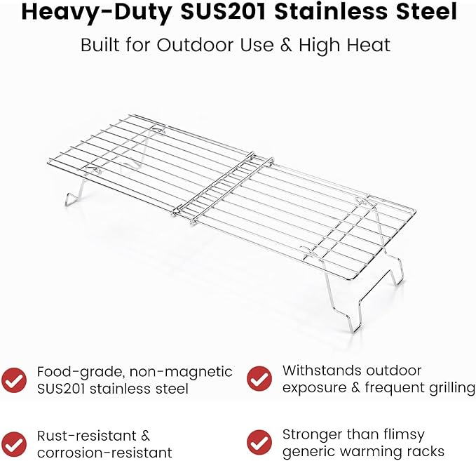 15.3"-22.1" Adjustable Foldable Universal Stainless Steel Grill Warming Rack - Fits Gas/Pellet/Griddle/Smoker Grills, Compatible with Weber, Traeger, Pit Boss Hot Series