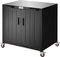 Feasto Outdoor Grill Cart with Storage Cabinet and Stainless Steel Top, 35-Inch Outdoor Grill Station with Door, Modular Kitchen Island for Food Prep and BBQ, Black & Silver