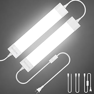 Plug in Light Bar with Switch, 2FT 18W 5000K 2000lm Under Cabinet Lighting, LED Ggarage Lights for Ceiling Wall Kitchen Bathroom Shelf Workbench, Linkable Tube Light, 2PCS