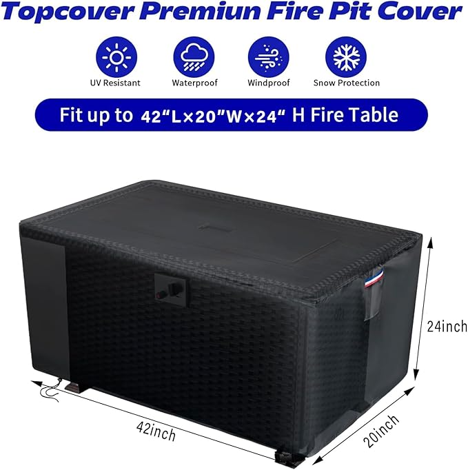 Fire Pit Cover Rectangular,600D Outdoor Furniture Covers Waterproof For Patio Tables,42" Propane Gas Firepit Table Cover For Rectangle Fireplace,42"L x 20"W x 24"H