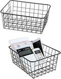 Metal Wire Storage Basket with Handles for Kitchen Food Pantry Papers Home Office Desk Shelf Bathroom Laundry Room Shelf Bedroom Bed Room, 2PCS (Black)