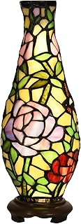 A0010 Tiffany Style Vase Table Lamp LED with 3 Lighting Modes and 10 Brightness Dimming, Handmade Stained Glass Accent Lamp for Bedside Livingroom Bedroom Home Decoration