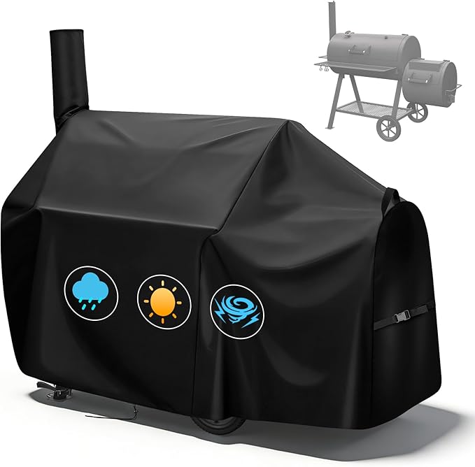 Charcoal Grills Cover for Oklahoma Joe's Highland Offset Smoker, Waterproof Outdoor Grill Cover BBQ Grill Cover Barbeque Grill Cover (Cover Only) - 60" L×34" W×48" H, Black