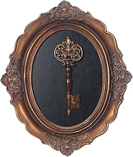 S-MANTIS Vintage Wall Sculpture, Antique Pediment, Hallway Wall Art, Hand Painted Wall Decoration With Embossed Intricate Key Design, Oval Aesthetic Room Décor, Gallery, Unique Gift (Antique Gold-Key)