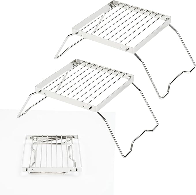 2pcs Folding Campfire Grill, 304 Stainless Steel Portable Campfire Grill Grate Small Camping Campfire Grill Grate Over Fire Pit Camping Grill for Outdoor Backpacking BBQ