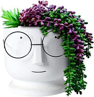 Face Planters Pots,5.12 inch Unglazed Terracotta Pots Ceramic Human Face Vase Succulent Head Planter Pot Face Flower Pot Containers with Drainage Hole for Indoor Plants Home Desk Dec(5.12 inch-White)