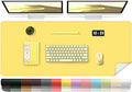 Leather Desk Pad Protector, 47.2'' x 23.6'', Suede Base Sewing Desk Blotter, Non-Slip Office Mat, Waterproof Writing Pad - Yellow